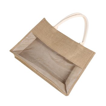 黃麻布拼接透明PVC購物袋-客製化手提袋_1